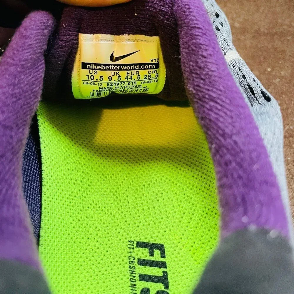 RARE Size 10.5 US - Nike LunarGlide+ 4 Wolf Grey Purple Volt Insoles 44.5 EUR